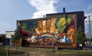 Philadelphia's Mural Arts Program has teamed with the city's Public Works department to create projects like this wall. Could Oakland do the same? (Mural Arts Program)